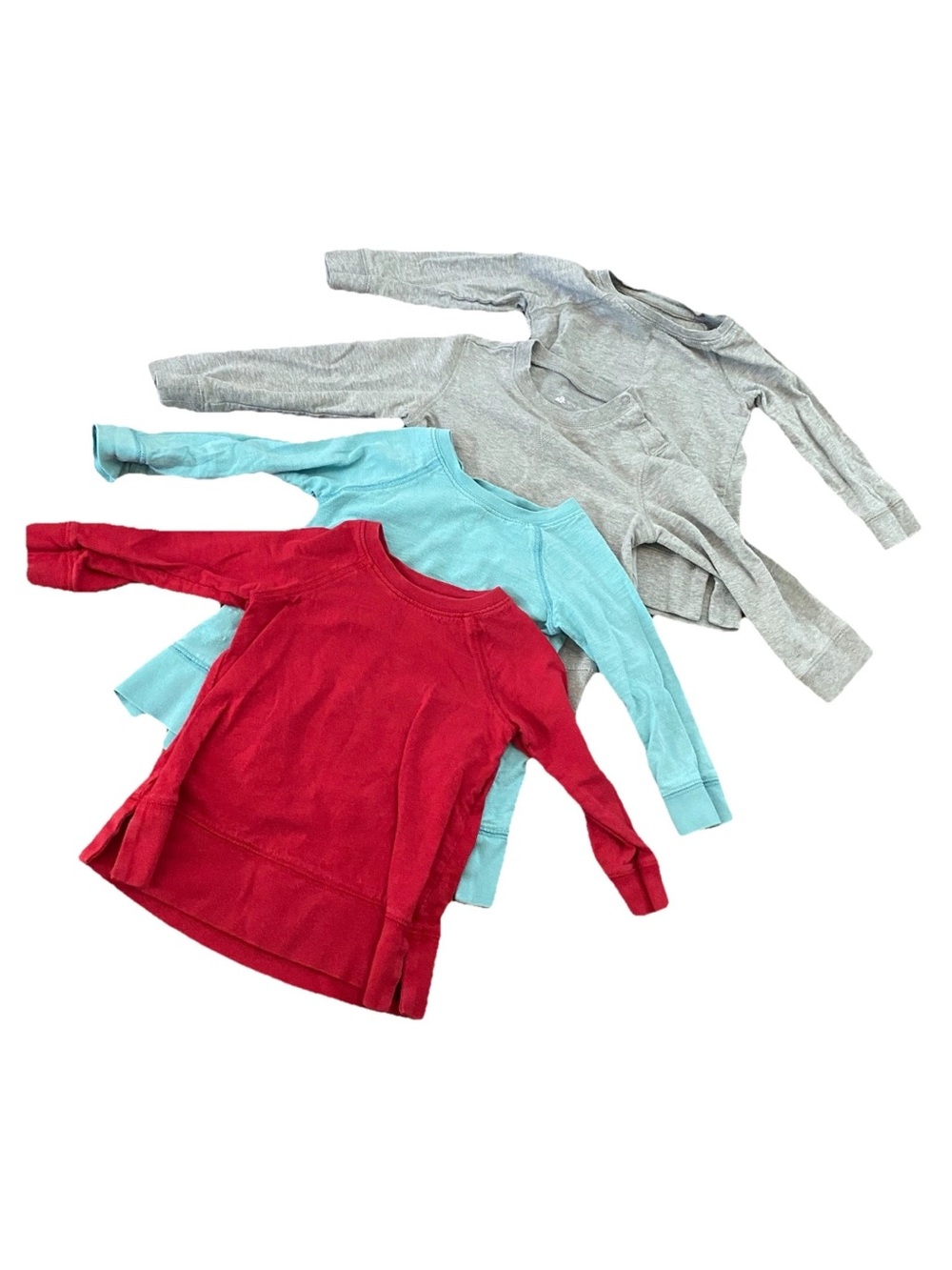 Primary Girls Long-Sleeve Tunic Tops in Red, Aqua & Gray Lot of 4
